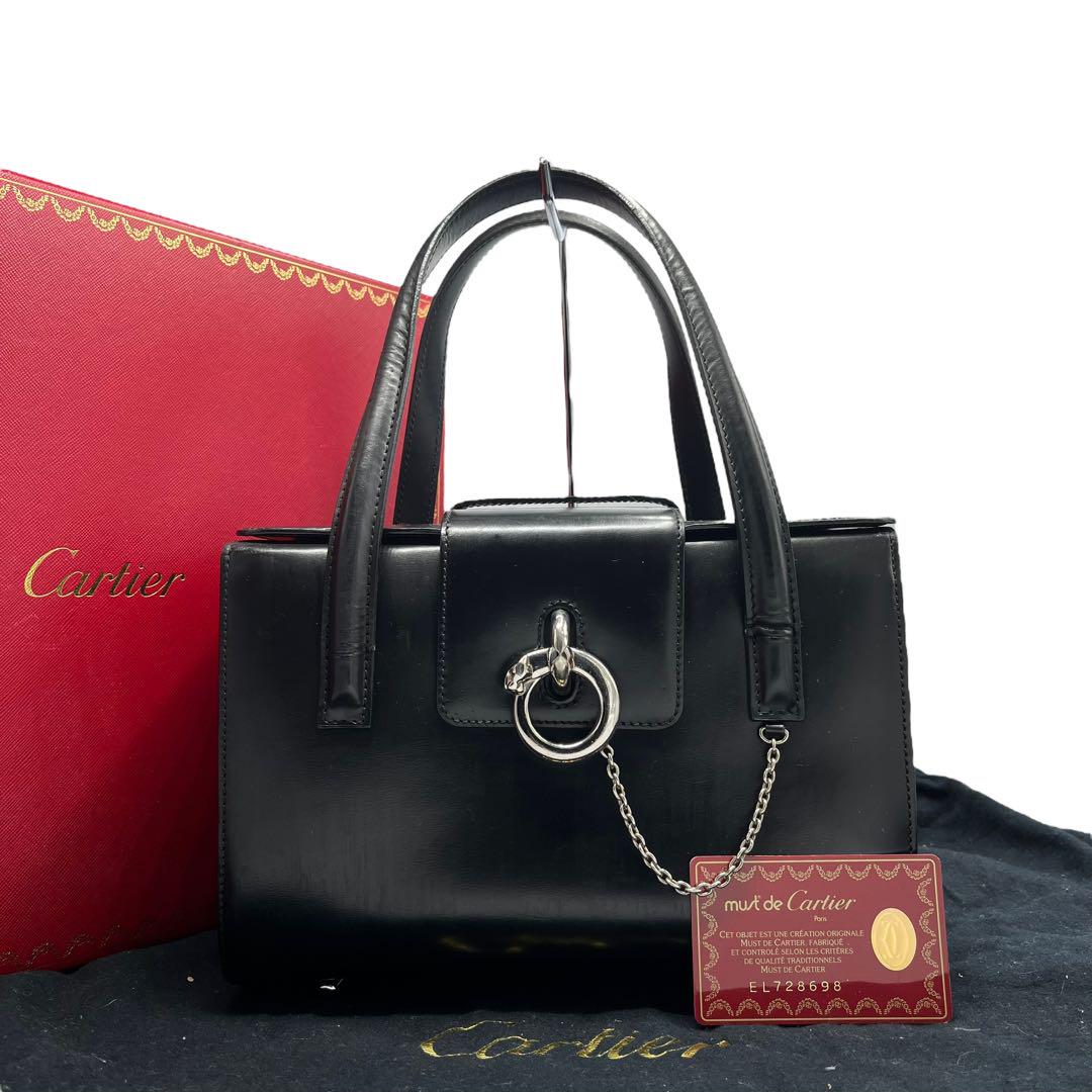 美品✨】Cartier カルティエ パンテール ハンドバッグ カーフレザー 黒
